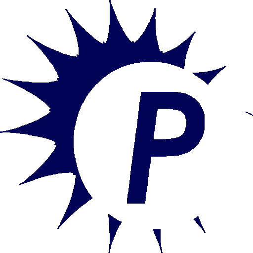 A green and blue sun with the letter p in it.